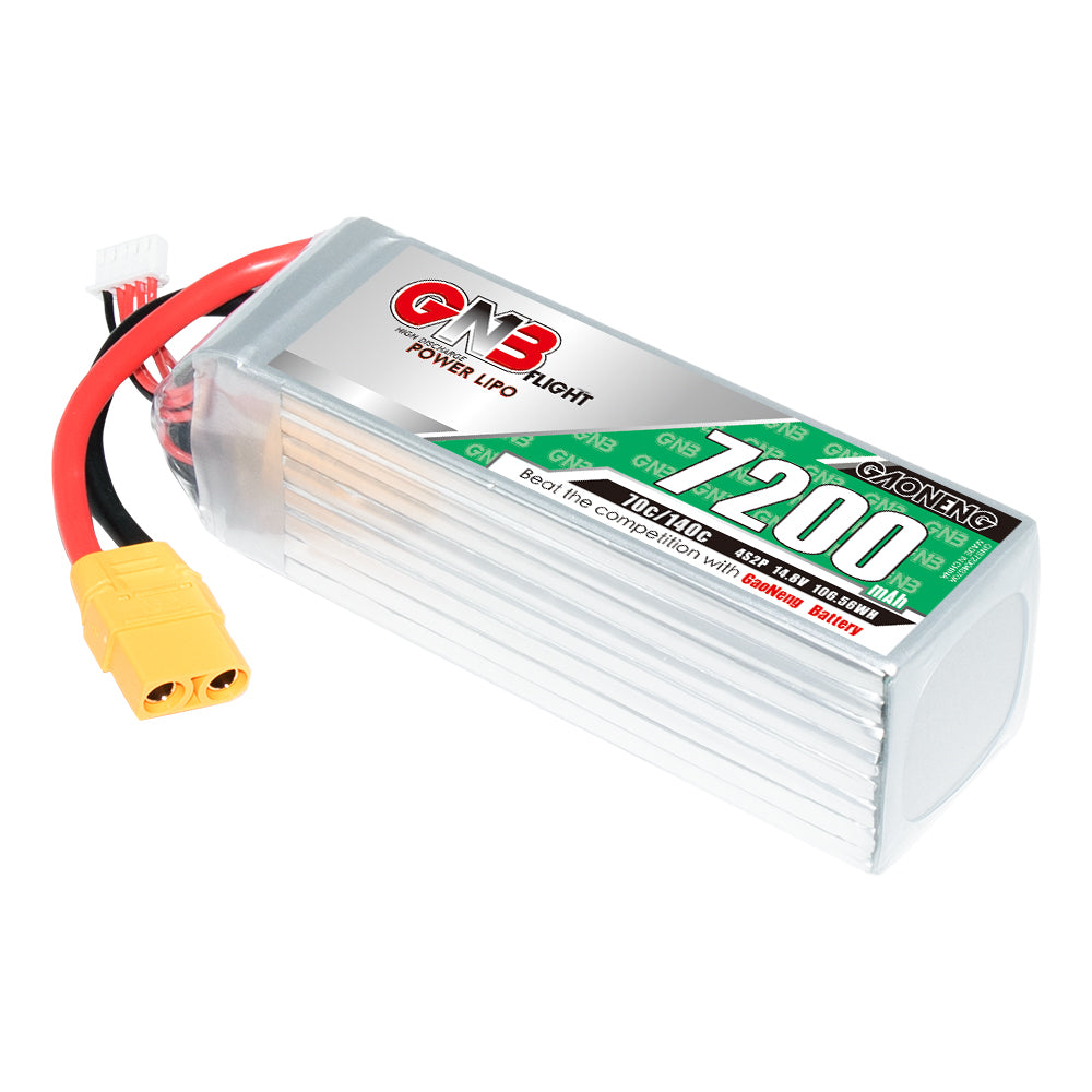 GAONENG GNB 4S 7200mAh LiPo battery pack with XT90 connector, angled view