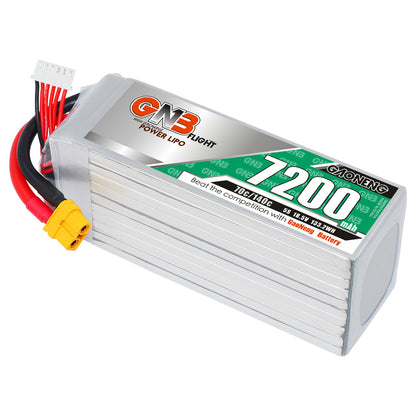 GNB 5S 7200mAh 70C LiPo battery pack with XT60 plug and balance lead, silver hard case