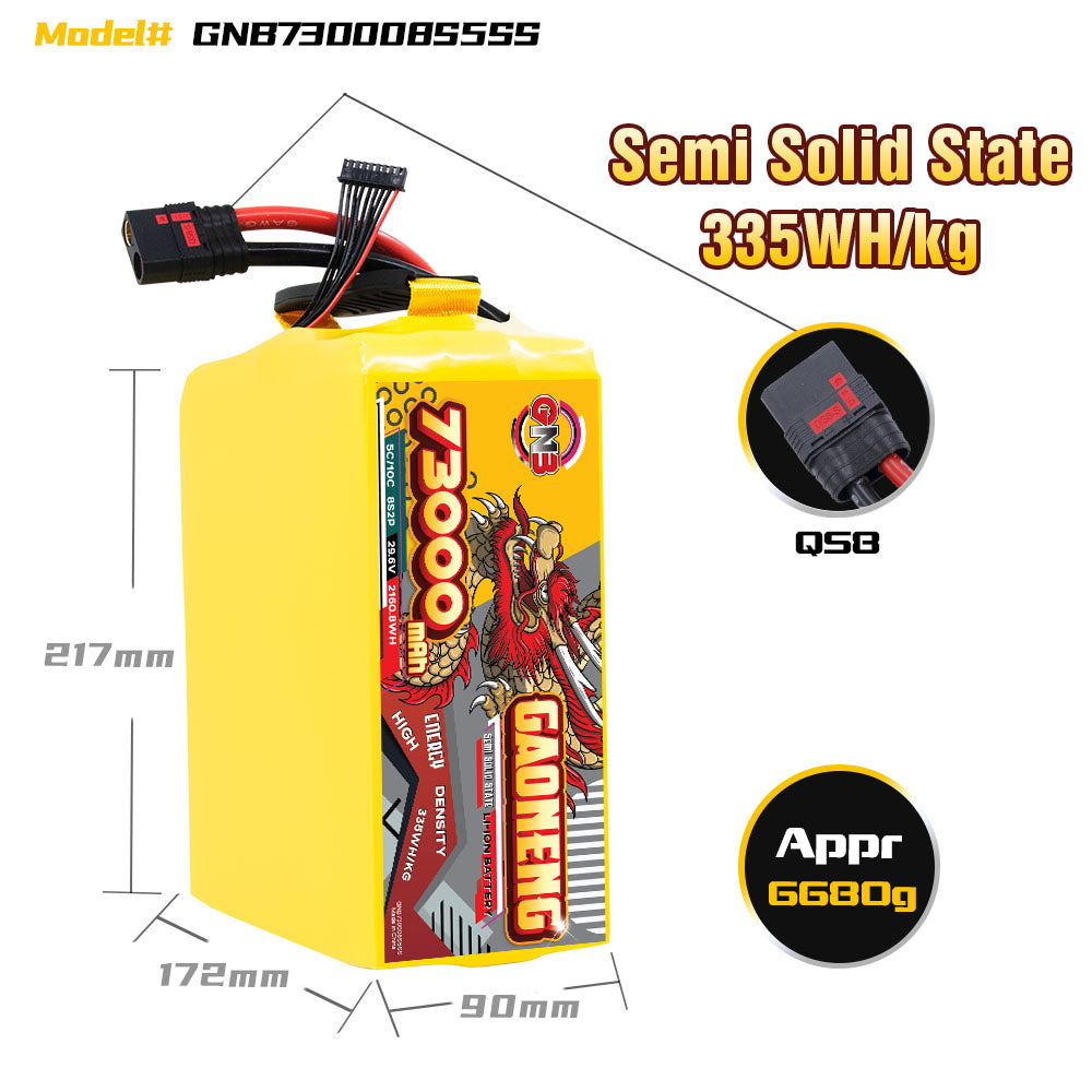 GAONENG GNB 73000mah 8S 29.6V 5C QS8 Semi Solid State Li-ion Battery 335WH/kg
