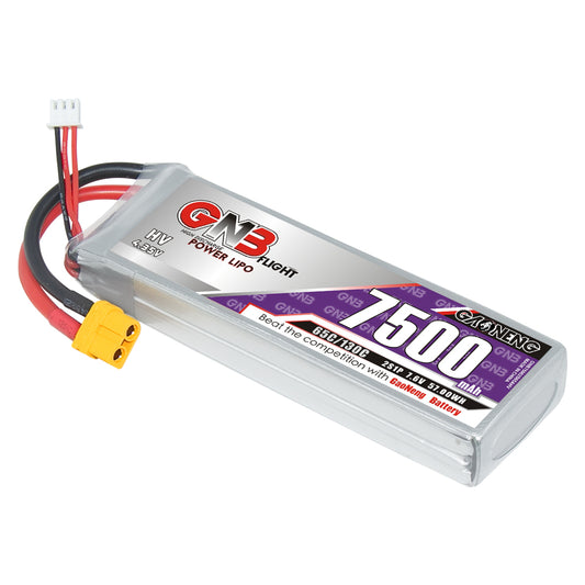 GAONENG GNB 2S 7.6V 7500mAh 65C LiHV LiPo battery pack with yellow XT60 plug and balance lead