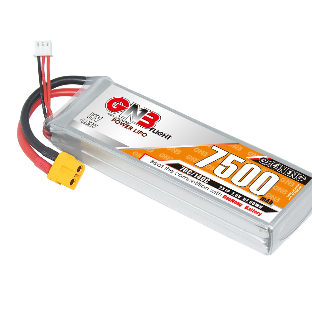 GNB HV 2S 7.6V 7500mAh 70C LiHV LiPo battery with XT60 plug and balance lead
