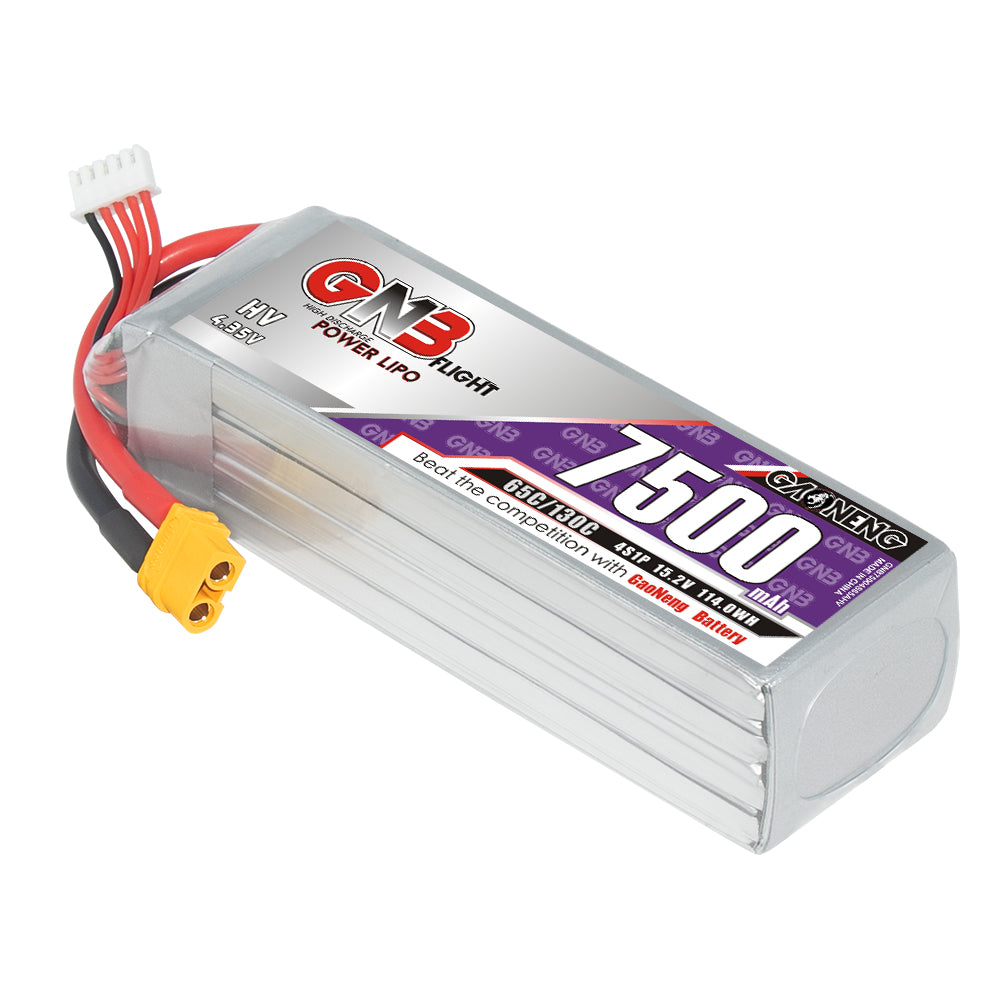 GAONENG GNB75004S65AHV HV 4S 7500mAh 65C LiPo battery with XT60 plug and balance lead