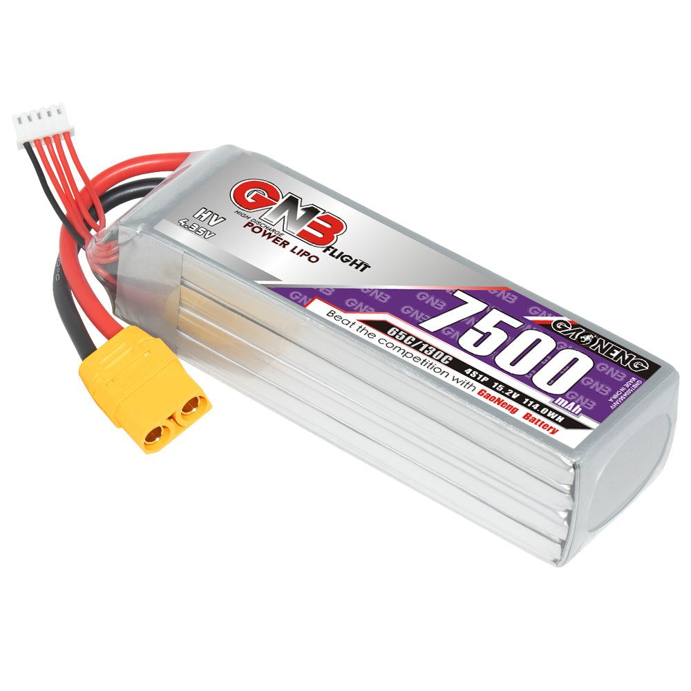GAONENG GNB 4S 7500mAh LiHV LiPo battery pack with XT90 connector and balance lead