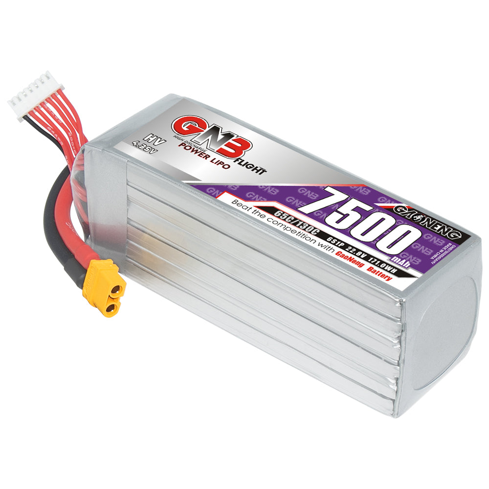 GAONENG GNB75006S65AHV 6S 7500mAh 65C LiHV LiPo battery with XT60 plug, main angled view