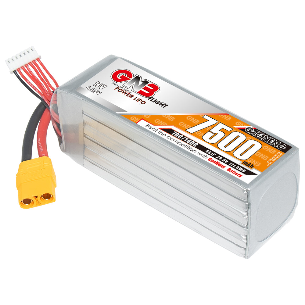 GAONENG GNB 6S 7500mAh LiHV LiPo battery pack with XT90 connector and balance lead