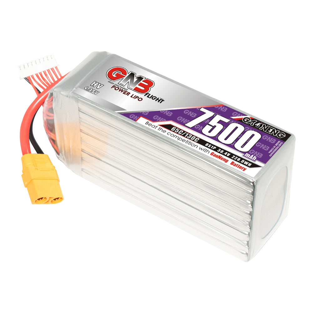 GAONENG GNB HV 8S 7500mAh 65C LiHV LiPo battery with XT90 connector, angled view