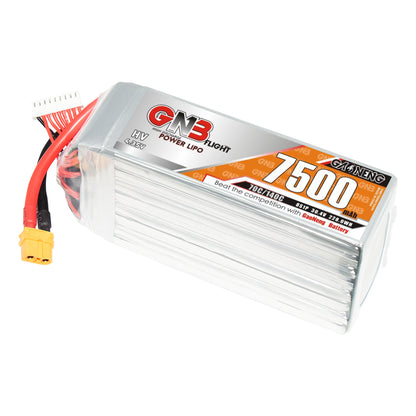 GNB 8S 7500mAh LiHV LiPo battery lying flat, side label and lead wires visible
