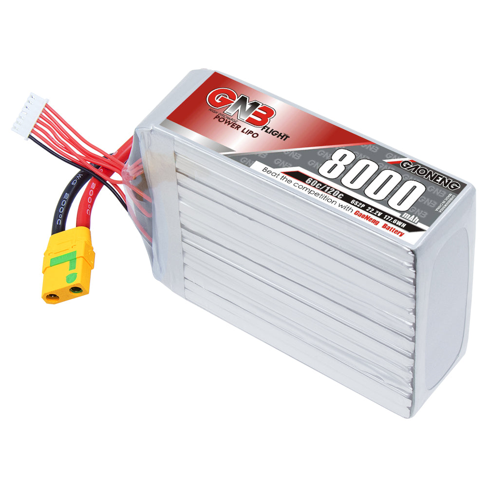 GAONENG GNB80006S60A 6S 8000mAh LiPo battery 22.2V with XT90S anti-spark plug and balance lead