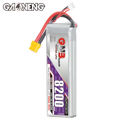 Front label view of GNB Power LiPo HV 7.6V pack with 8200 marking and XT60 lead