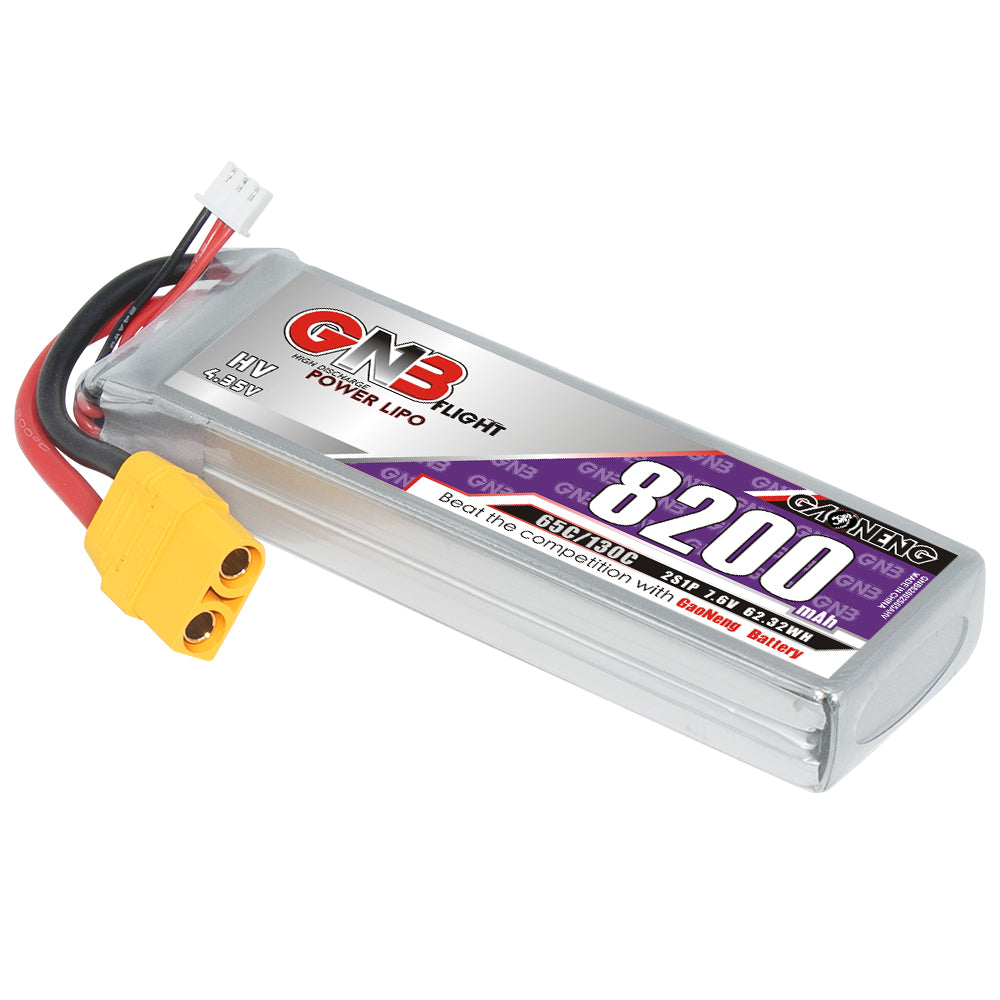 GAONENG GNB82002S65AHV 2S 7.6V 8200mAh 65C LiHV LiPo battery with XT90 plug and balance lead