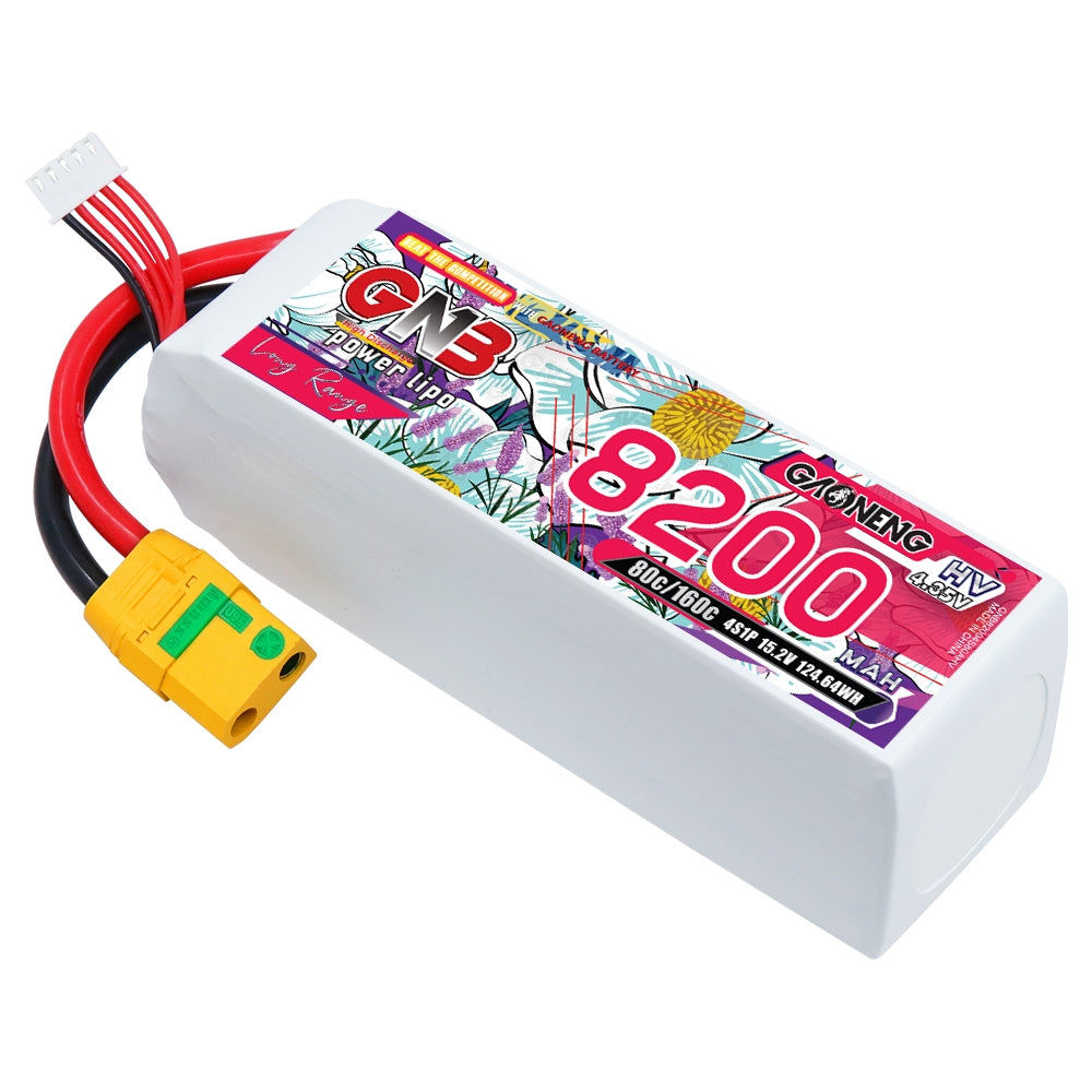 GNB 4S 8200mAh LiHV LiPo battery 15.2V with XT90S anti-spark plug and balance lead