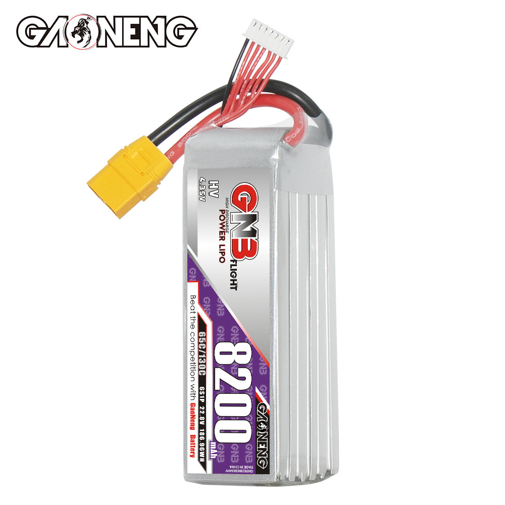 Front view of GAONENG GN3 LiHV 6S 8200mAh battery showing label and top wires
