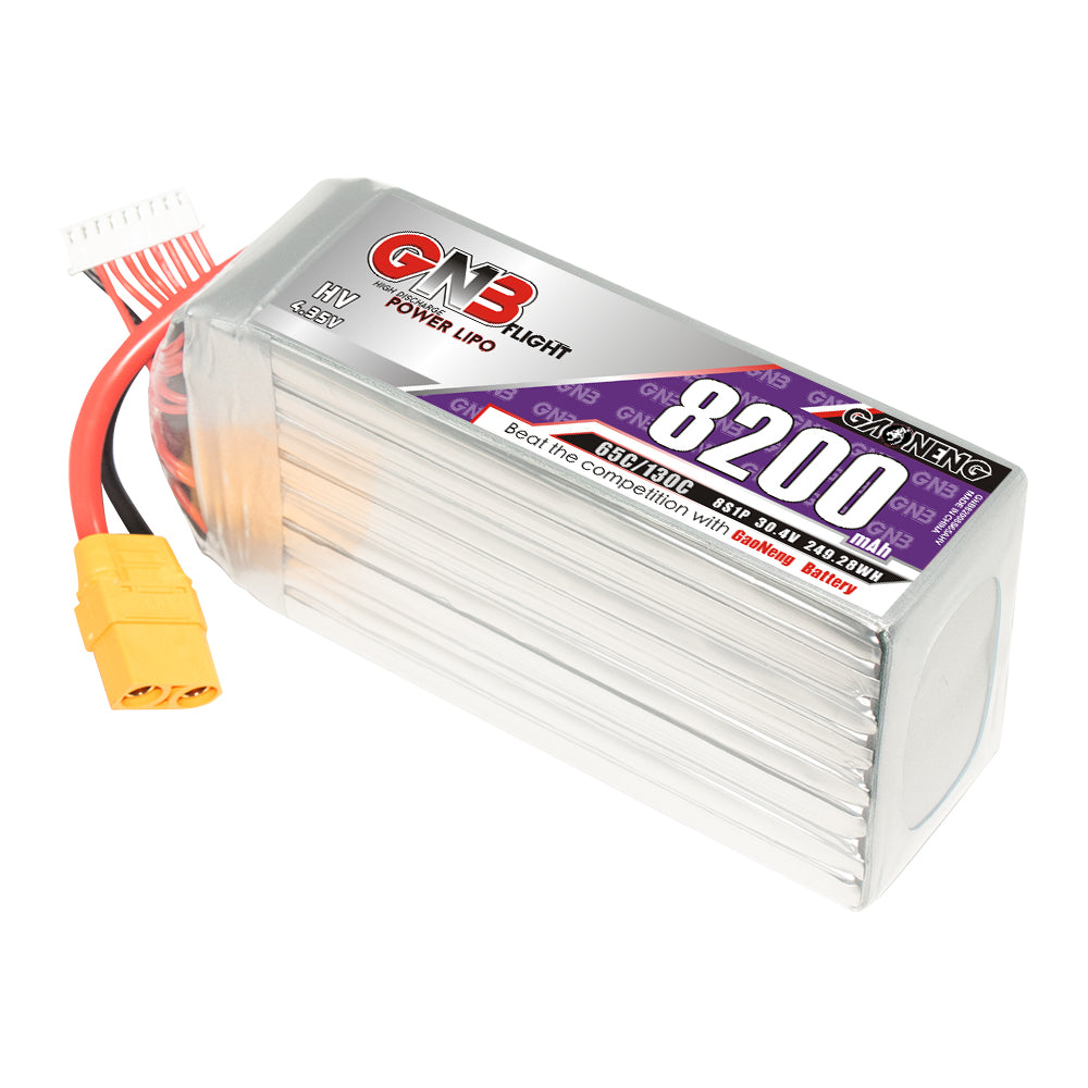 GAONENG GNB 8S 8200mAh LiHV LiPo battery 30.4V 65C with XT90 connector, angled view