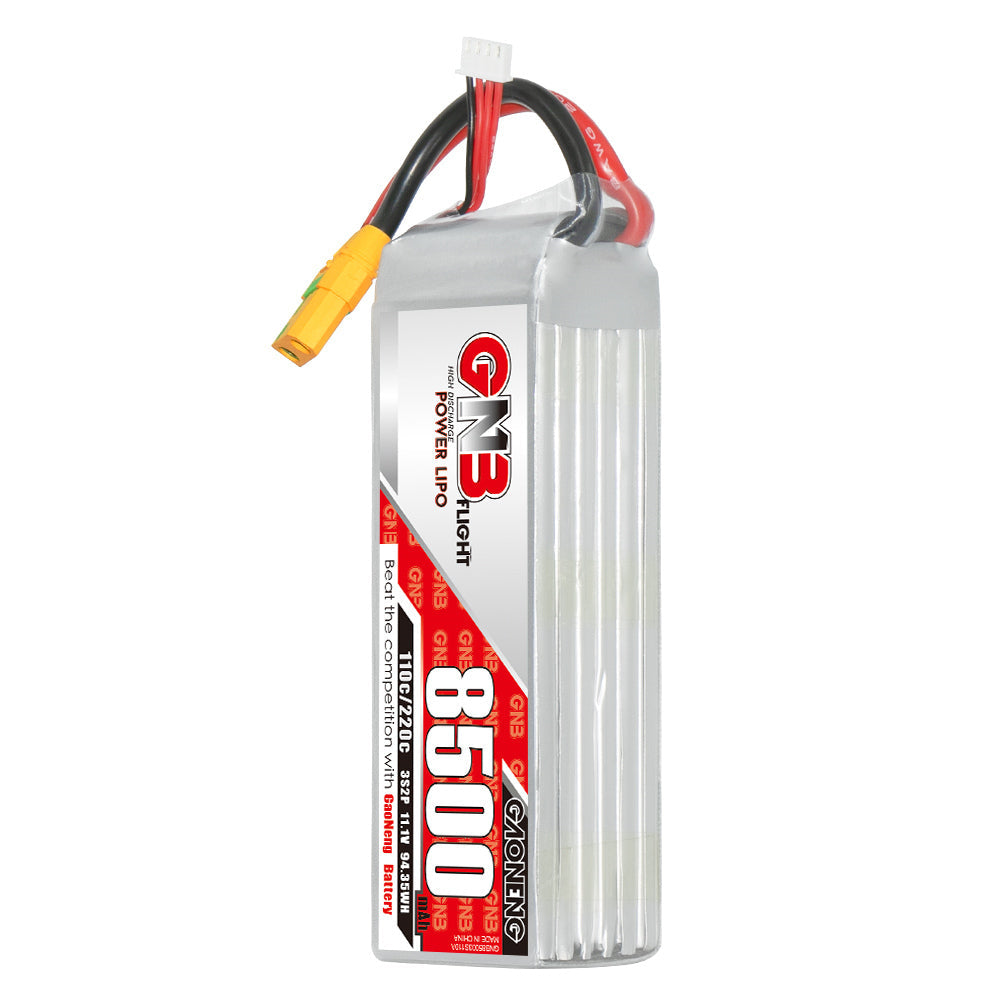 GAONENG GNB85003S110A 3S 11.1V 8500mAh 110C LiPo battery pack with XT90S anti-spark plug