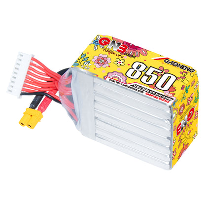 GAONENG GNB8508S120AHV LiHV 8S 30.4V 850mAh 120C battery, angled view with XT30 connector