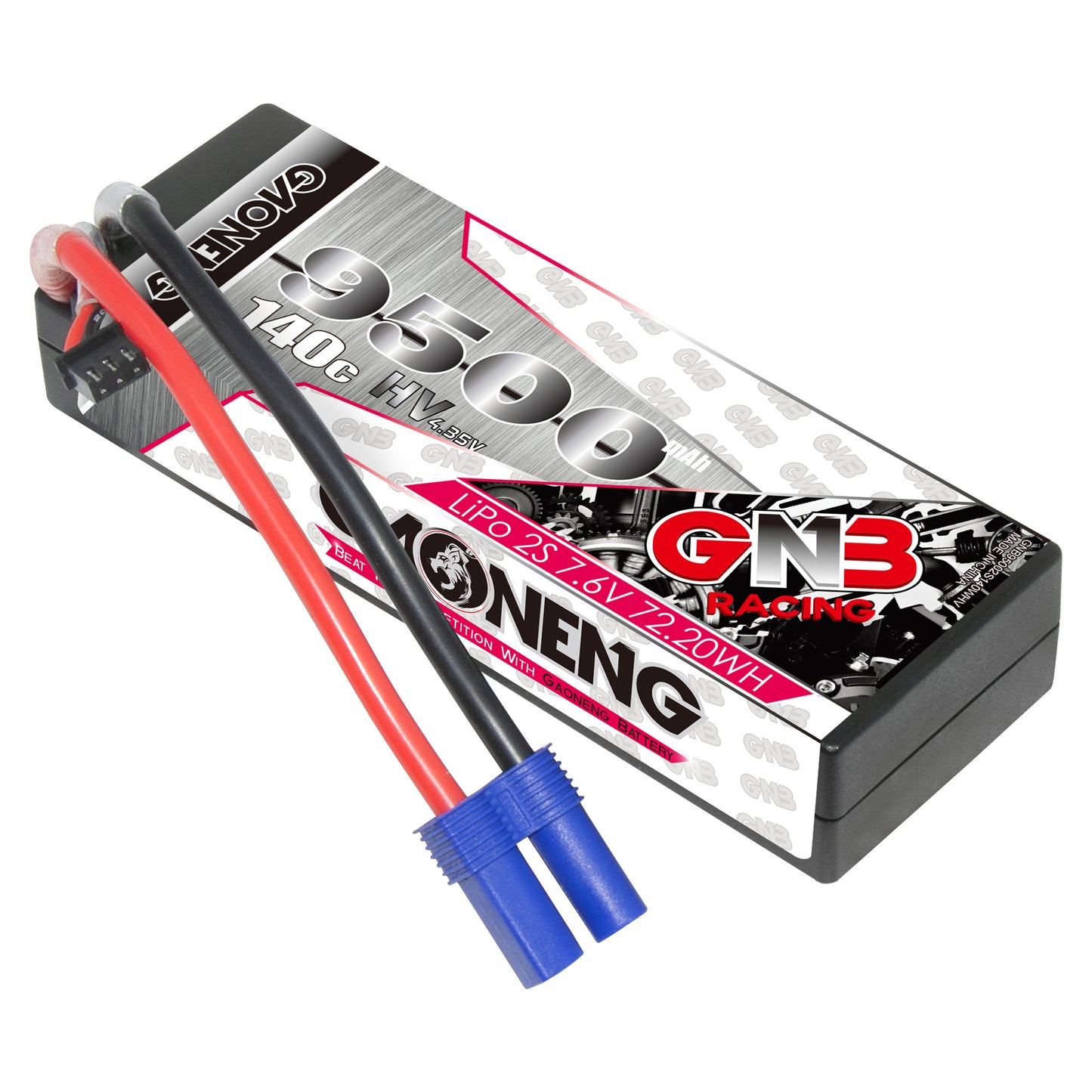 GAONENG GNB 2S 7.6V LiHV LiPo battery 9500mAh 140C hard case with EC5 plug and balance lead