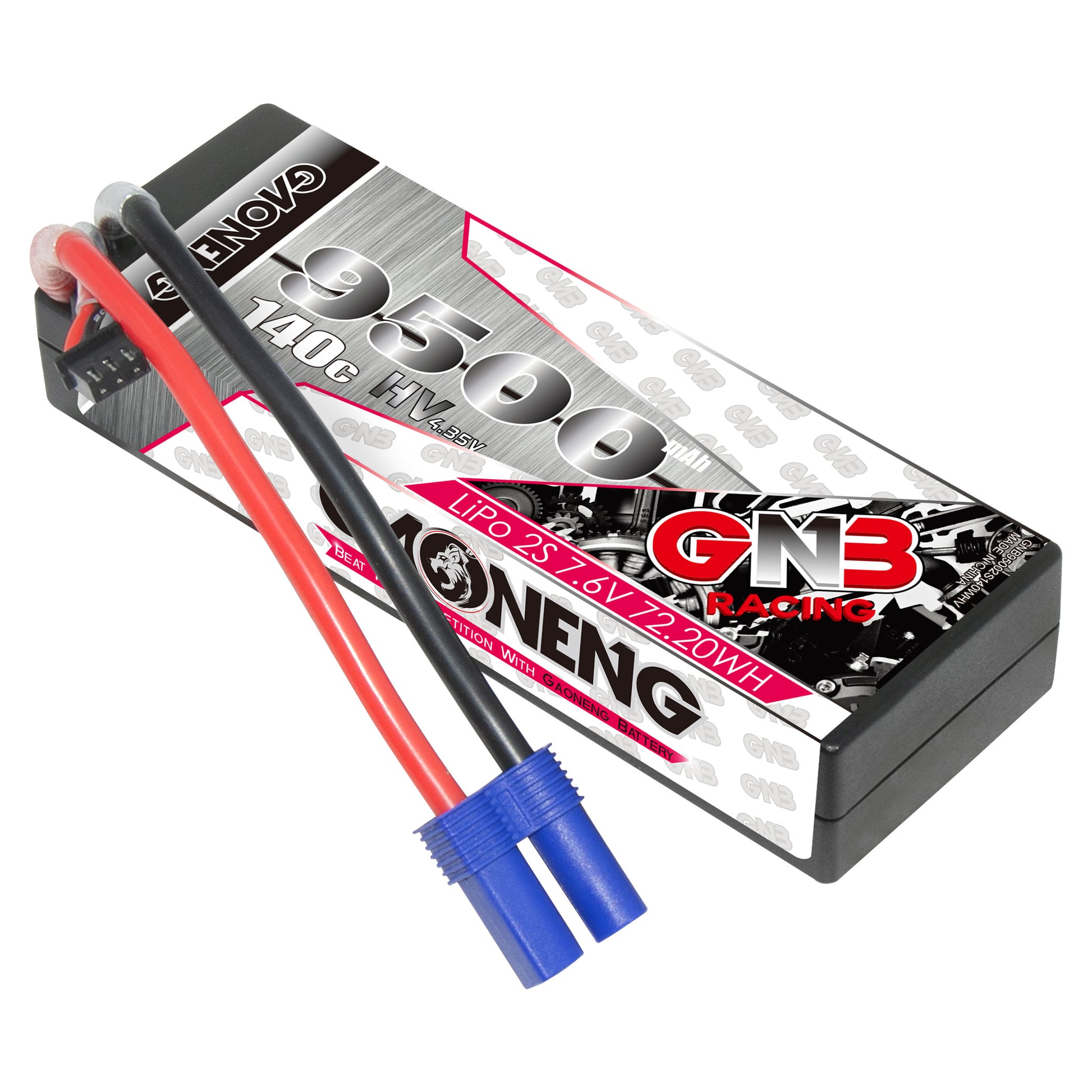GAONENG GNB 2S 7.6V LiHV LiPo battery 9500mAh 140C hard case with EC5 plug and balance lead