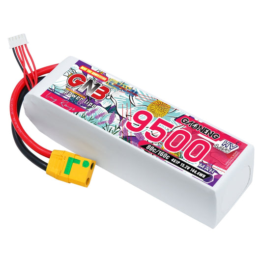 GAONENG GNB95004S 4S 15.2V 9500mAh 80C LiHV LiPo battery with XT90S anti-spark plug