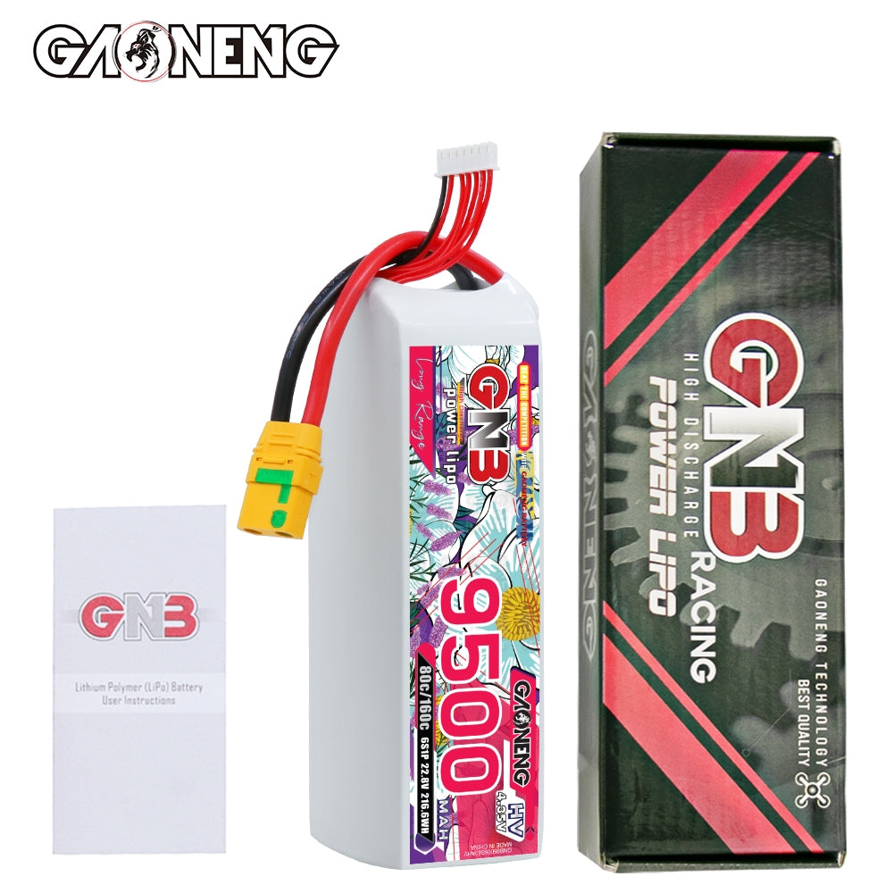 GAONENG GNB 9500mAh LiHV battery with retail box and LiPo battery user instructions booklet