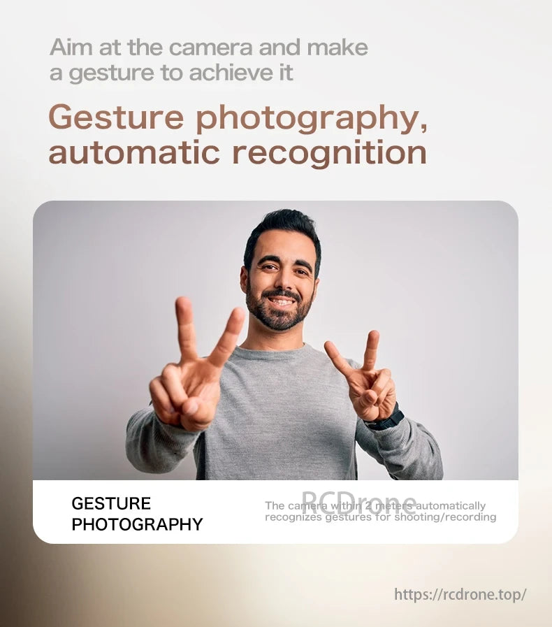 GT6 Drone, Gesture photography allows automatic recognition by making a gesture within 2 meters of the camera.