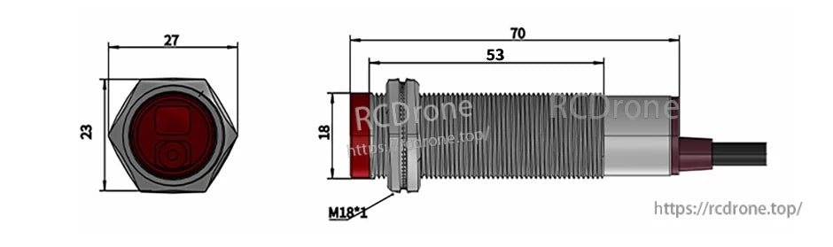 GTRIC LS18-R8MN1 Laser Photoelectric Sensor, Durable metal housing, IP 65 protection, 3-wire connection, and 2m PVC cable for reliable operation.