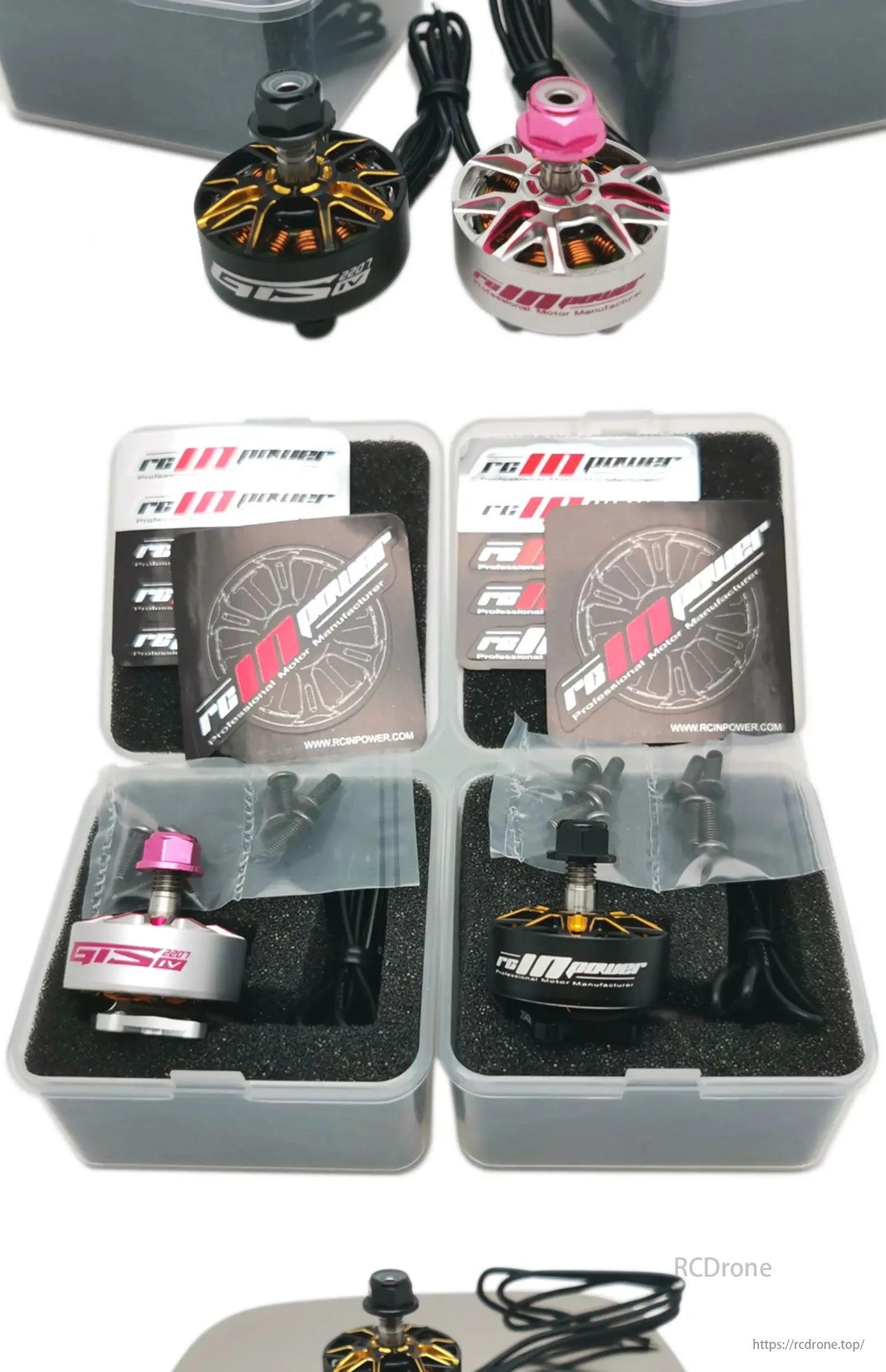 GTS V4 2207 5-6S FPV Motor, packaged with screws and accessories.