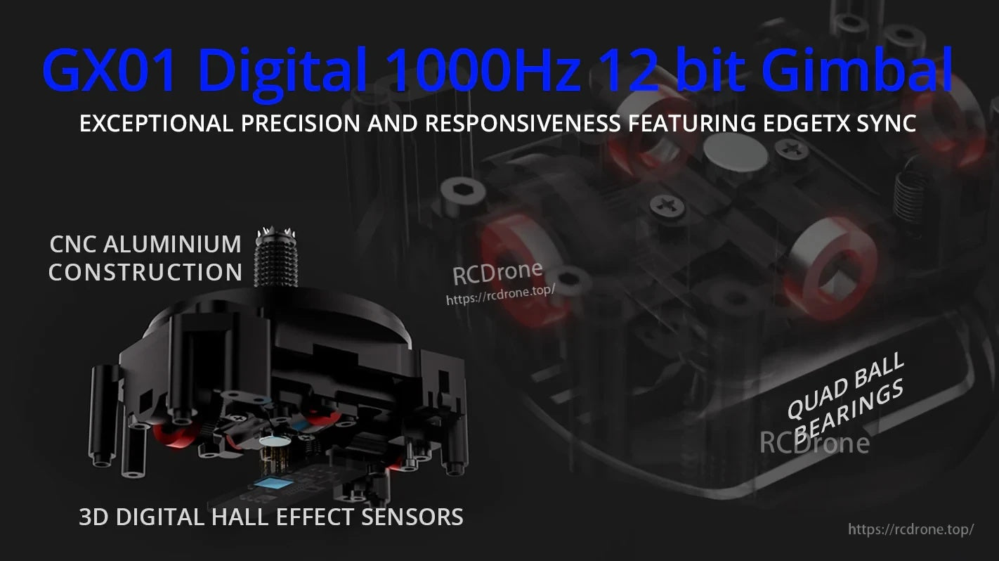 GX01 CNC Aluminum 3D Digital Hall Sensor Gimbal, 1000Hz 12-bit upgrade with CNC aluminum body