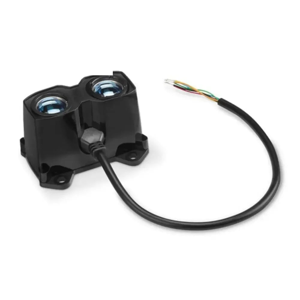 Garmin LIDAR-Lite 3 laser rangefinder module with dual optical windows, mounting tabs, and wired pigtail