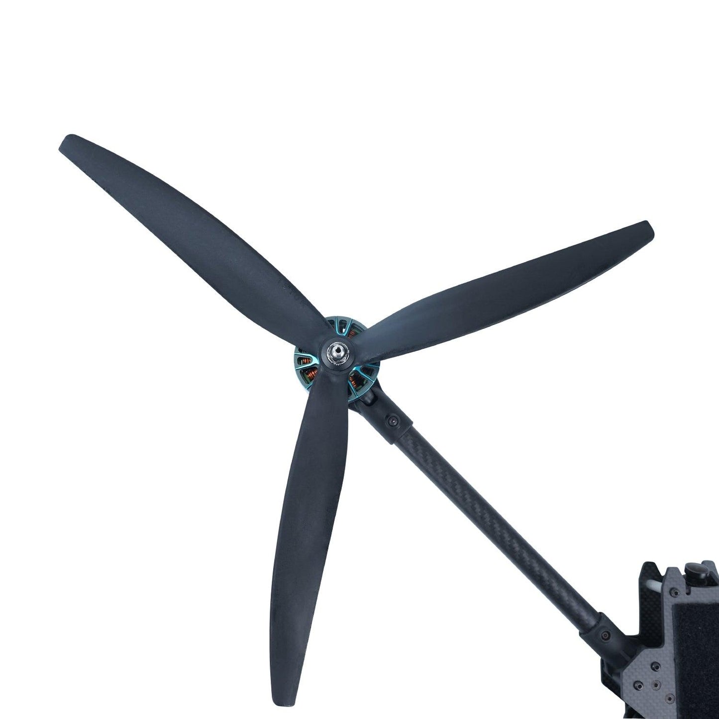 Gemfan 1050-3 10x5 3-blade propeller mounted on drone motor, black glass fiber nylon