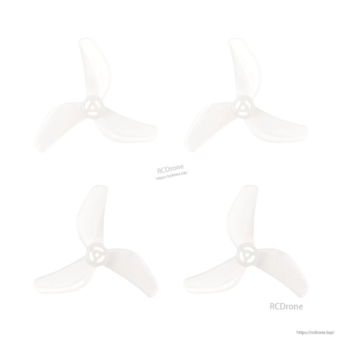 Gemfan 1207 3-blade micro drone propellers, clear tri-blade set of four on white background