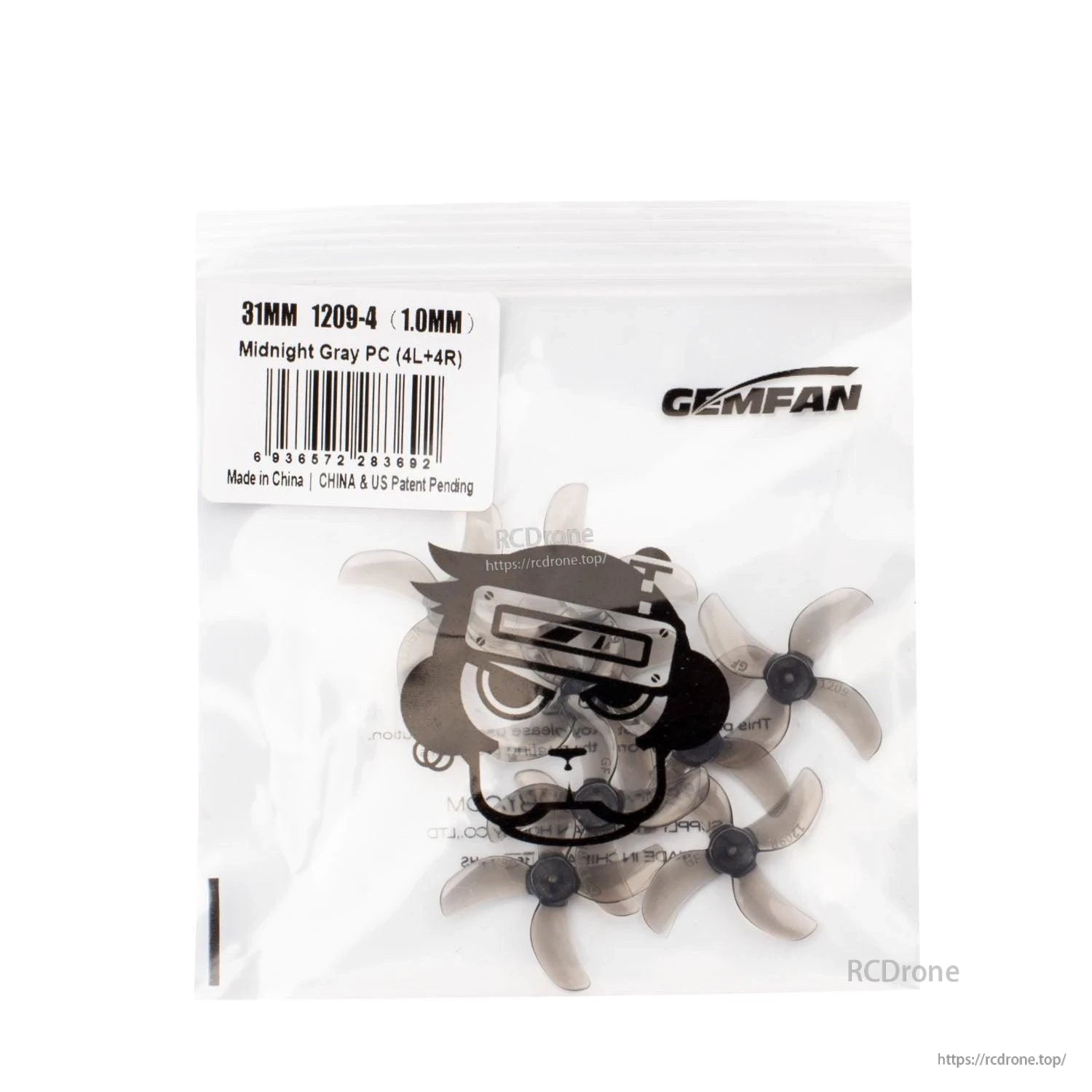 Gemfan 1209-4 31mm propellers in retail bag, label shows Midnight Gray PC (4L+4R)