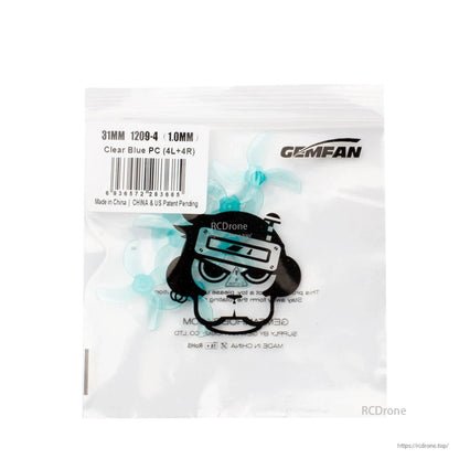 Gemfan 1209-4 31mm propellers in retail bag, label shows Clear Blue PC (4L+4R)