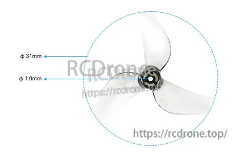 Gemfan 1219S 3-blade prop dimensions: 31mm prop diameter and 1.0mm shaft hole