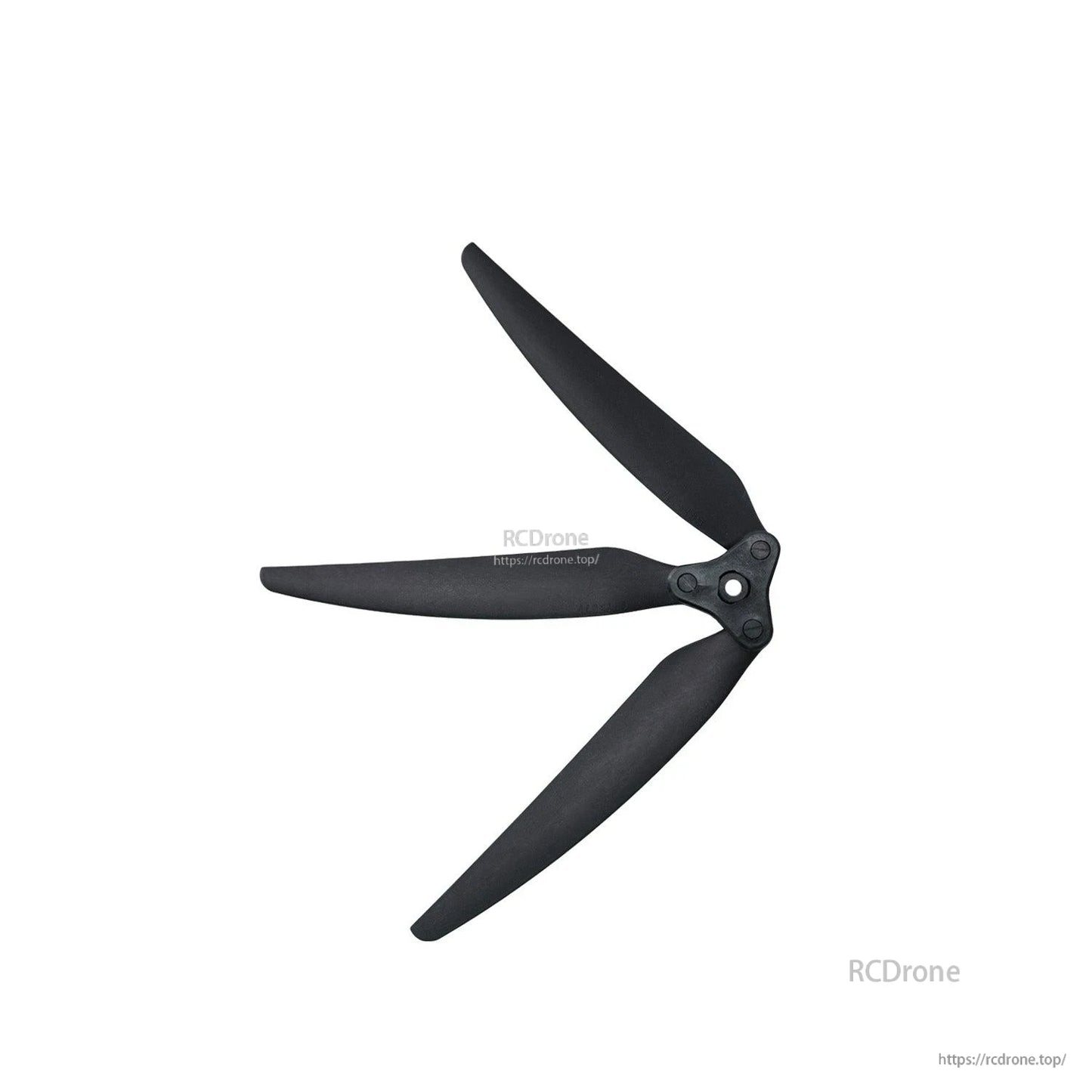 Folding tri-blade propeller angled view showing blade hinge points and hub mounting holes