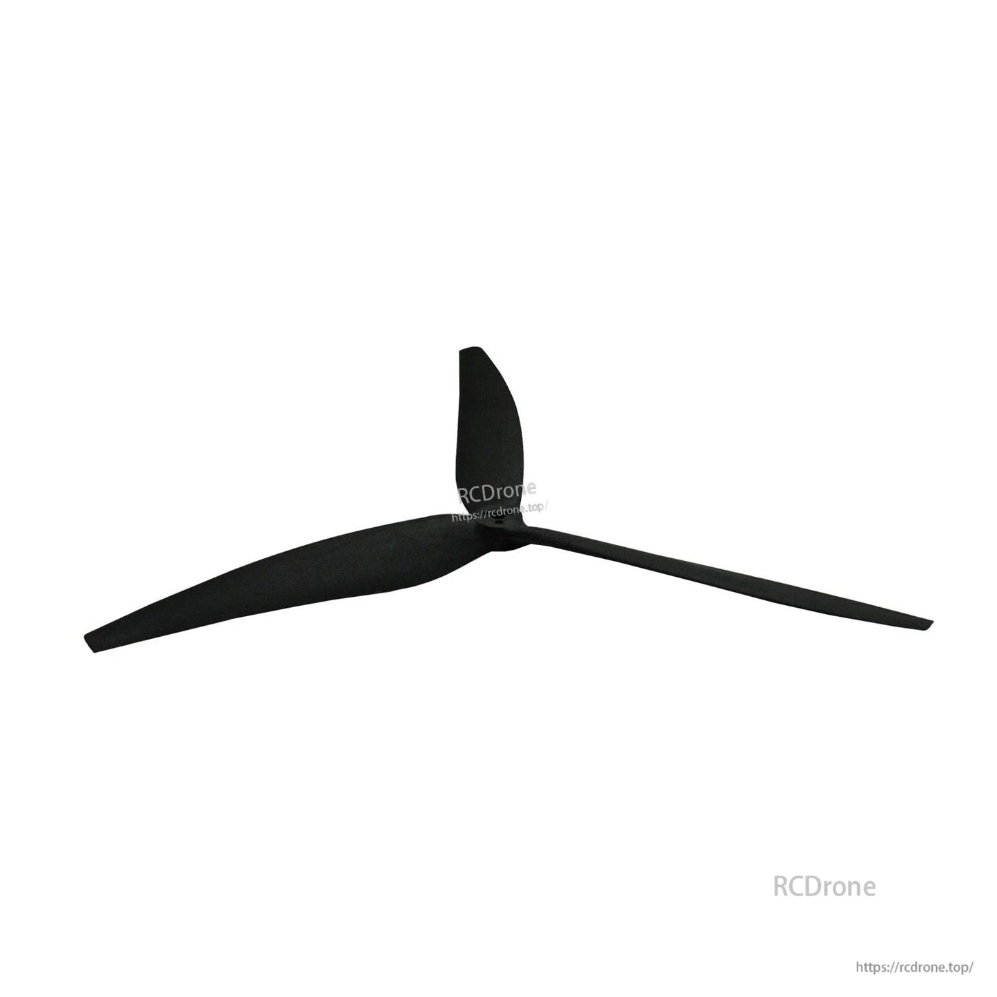 3-blade propeller side profile showing blade pitch and hub thickness, black finish