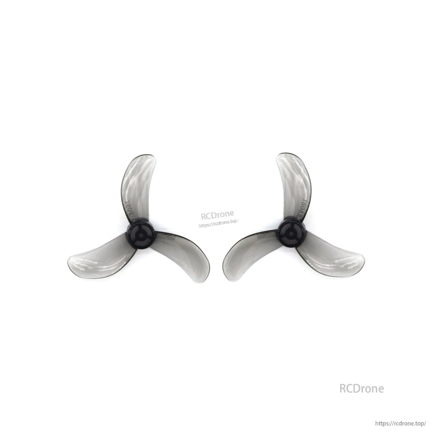 Translucent gray 3-blade propeller pair with black hubs, 1608-3 style