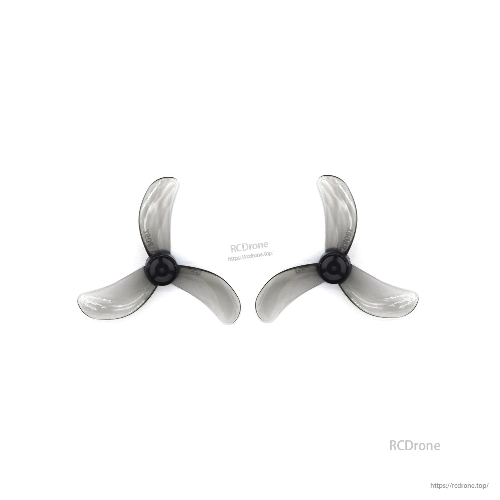 Translucent gray 3-blade propeller pair with black hubs, 1608-3 style