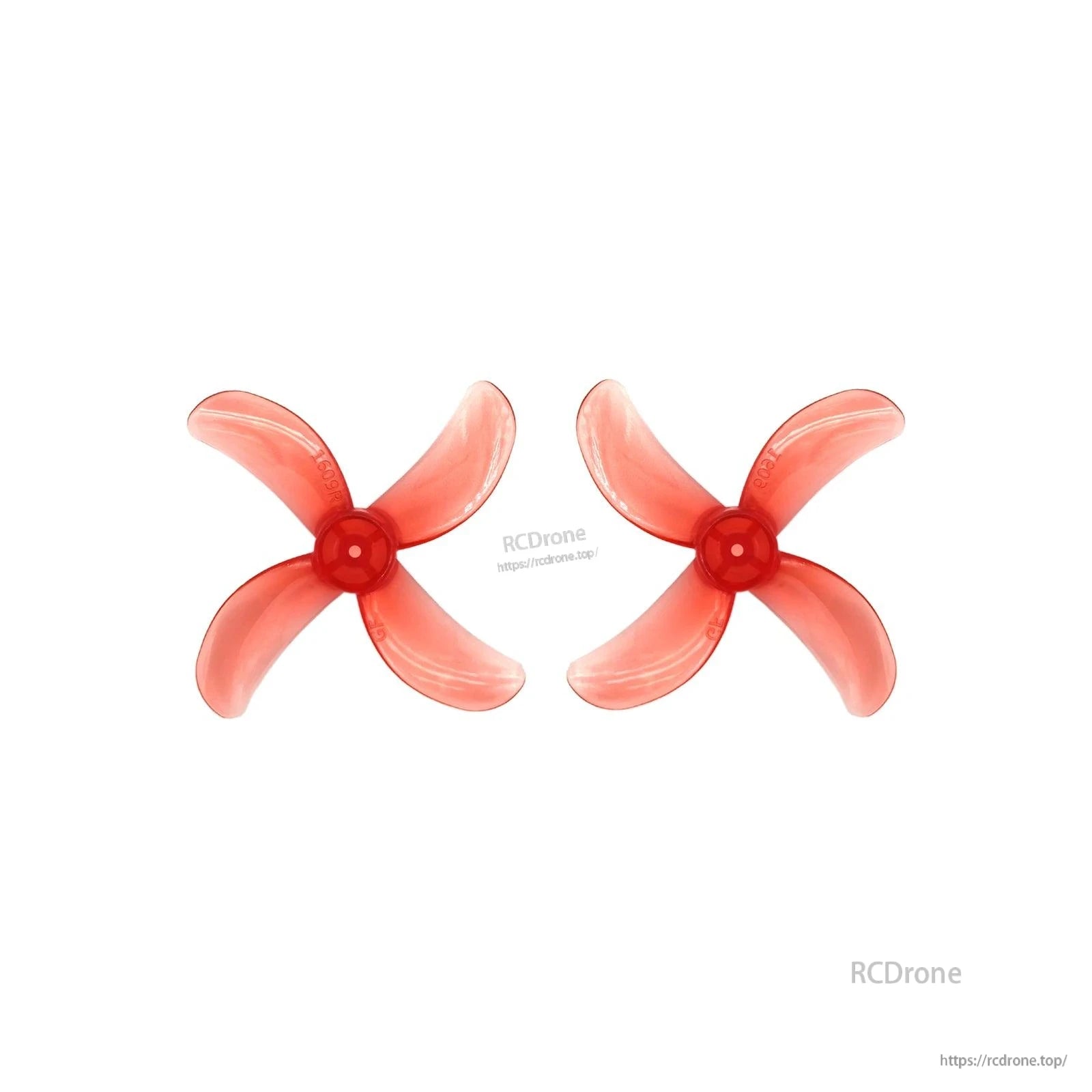 Red translucent 4-blade propeller pair, top view