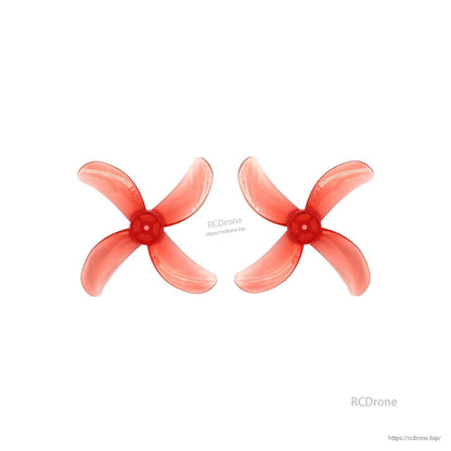 Red translucent 4-blade propeller pair, top view