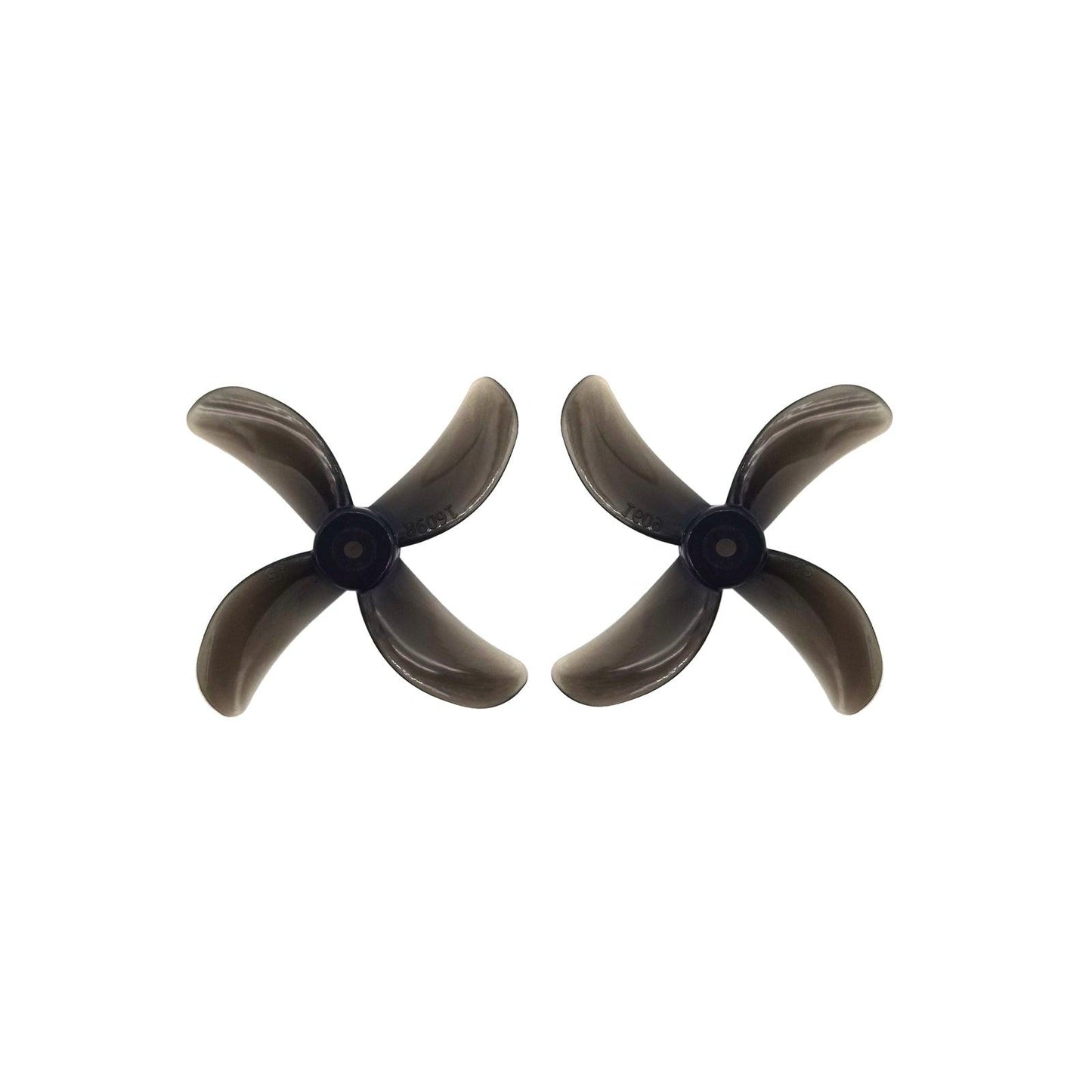 Gemfan 1609-4 PC 4-blade propellers in smoke black, pair shown top view