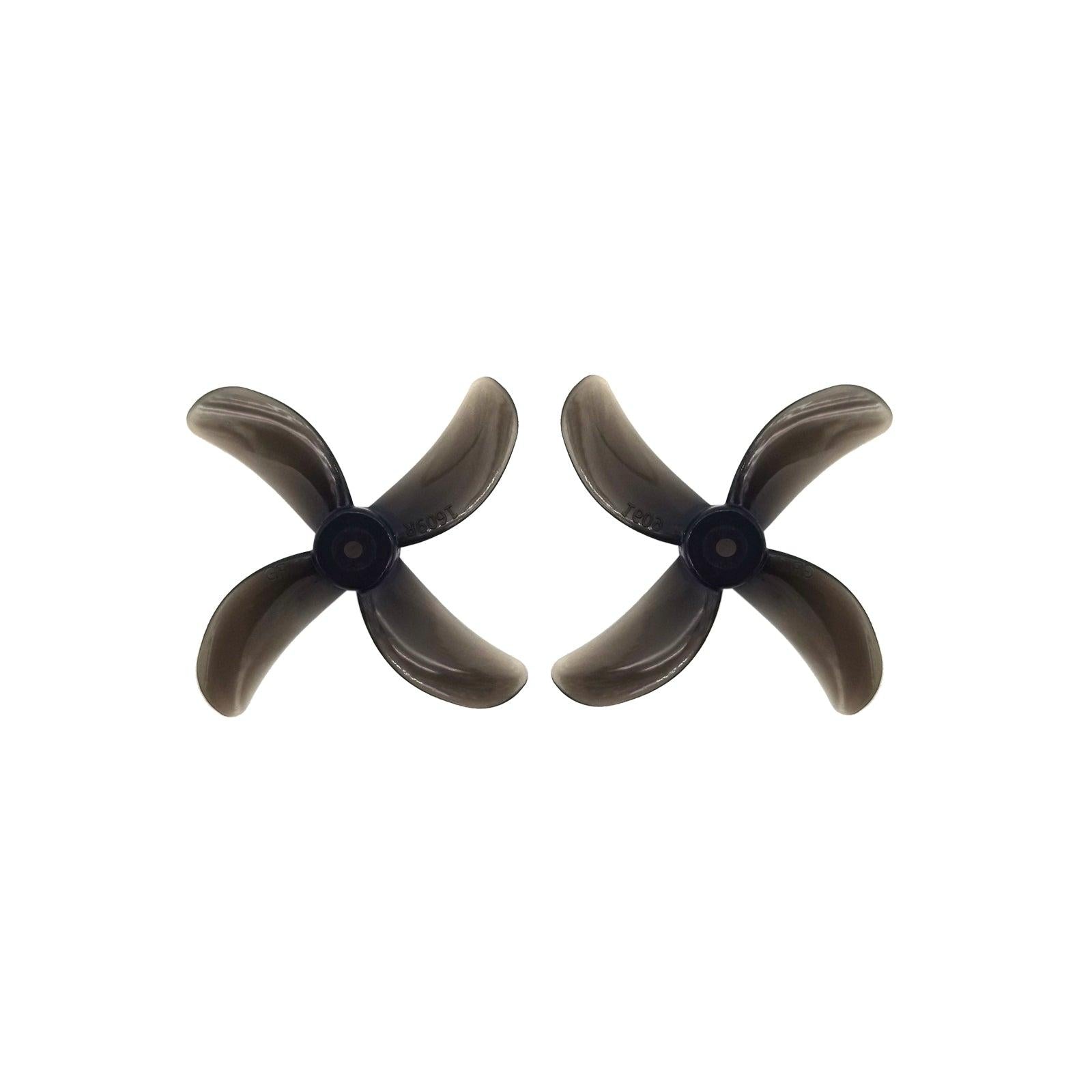 Gemfan 1609-4 PC 4-blade propellers in smoke black, pair shown top view