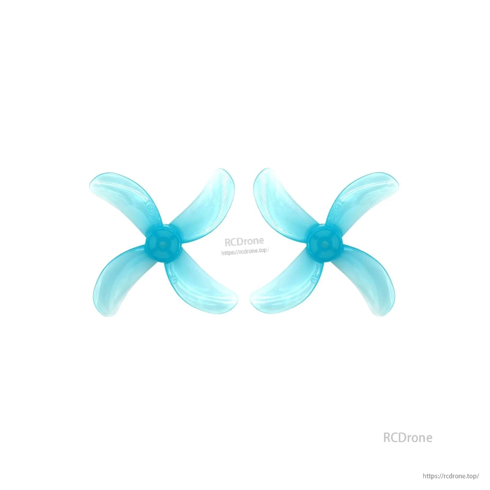 Light blue translucent 4-blade propeller pair, top view
