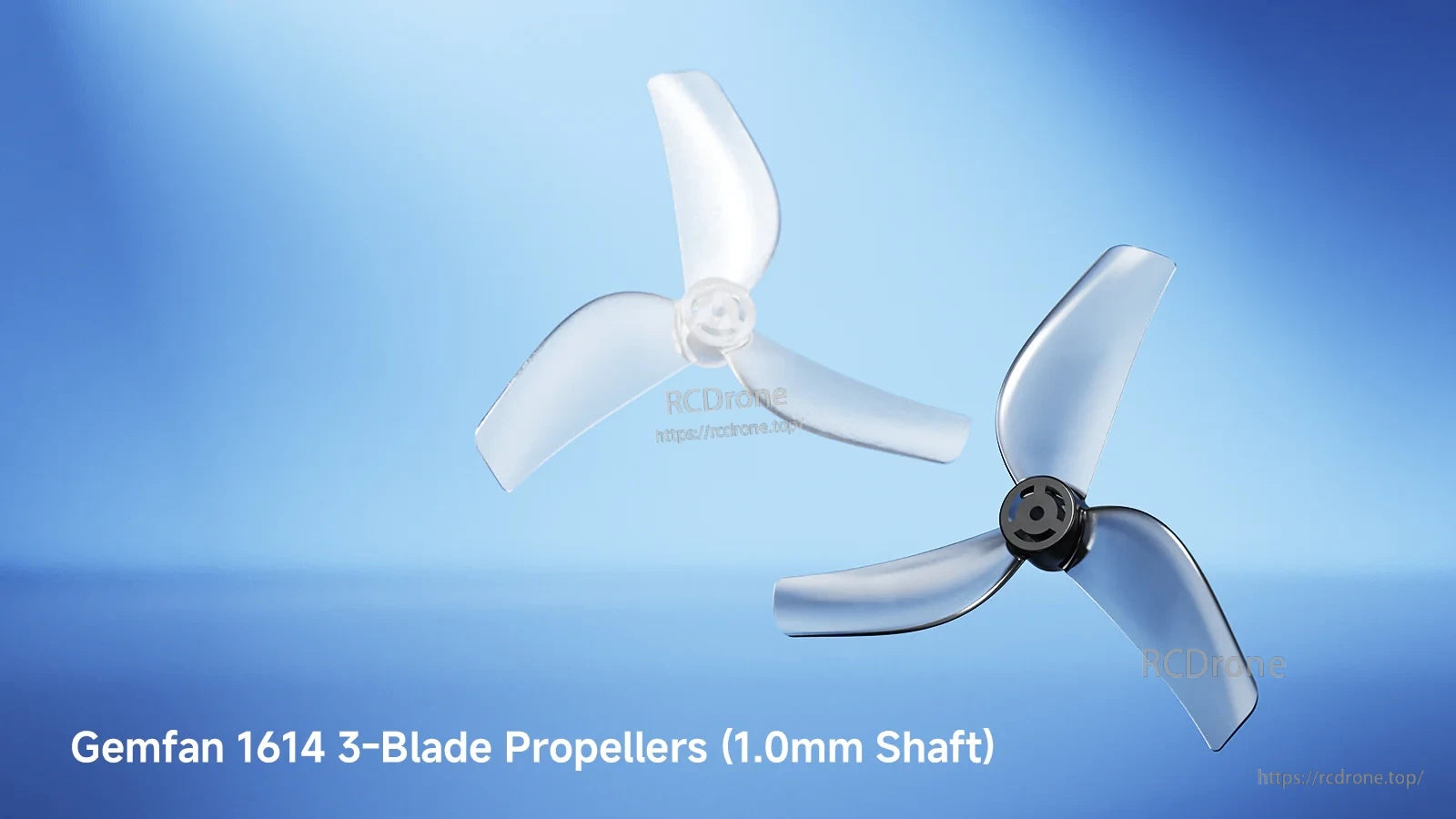 Gemfan 1614 3-Blade Propellers with 1.0mm press-fit shaft hole, transparent PC tri-blade whoop props