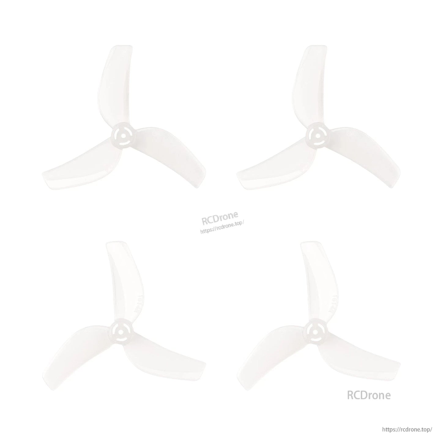 Gemfan 1614 3-blade propellers set, four clear PC tri-blade props on white background