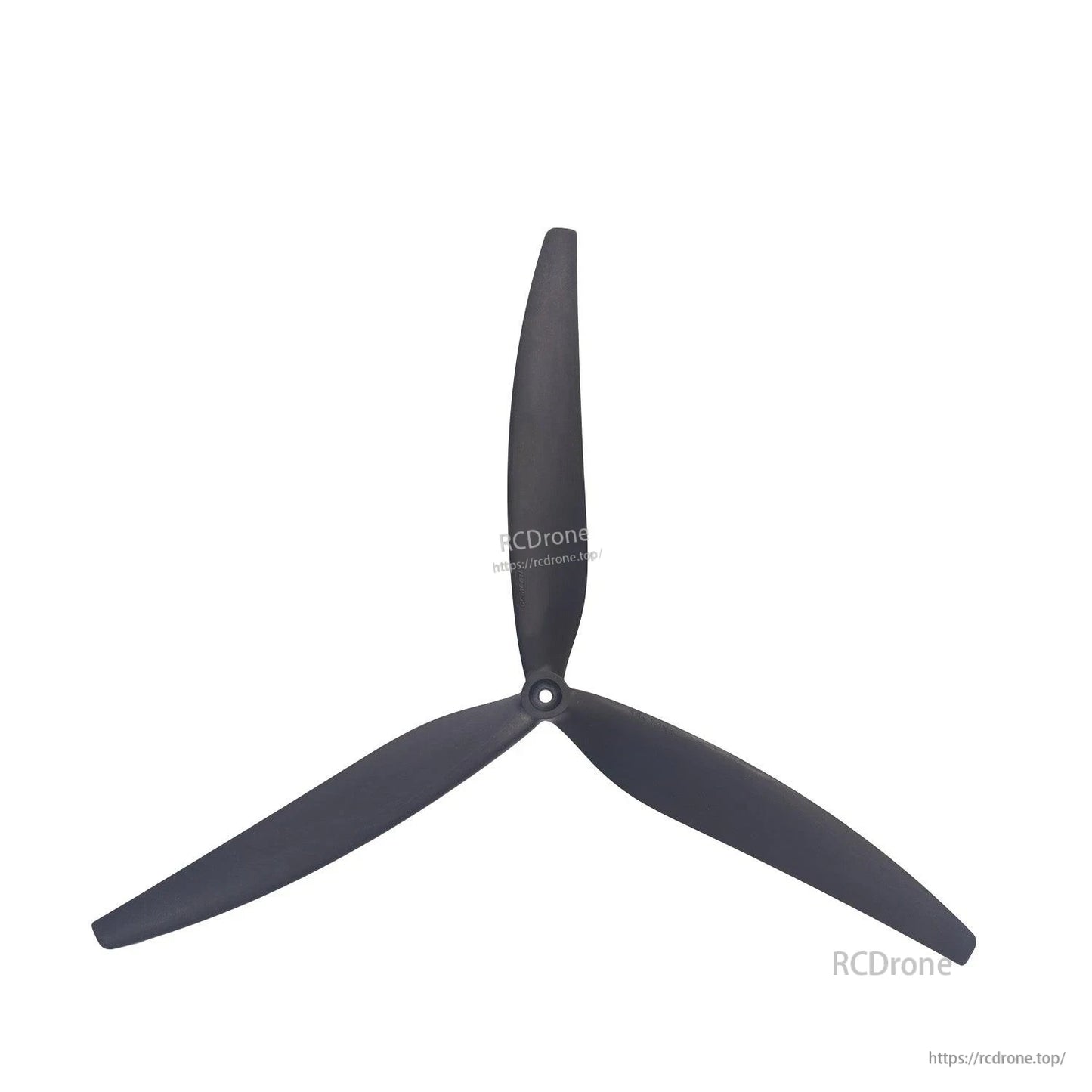 Single black 3-blade propeller, angled blade profile shown against white background