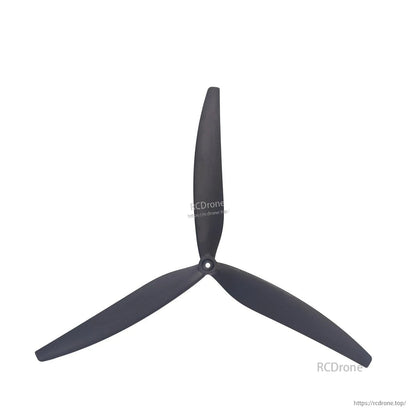 Single black 3-blade propeller, angled blade profile shown against white background