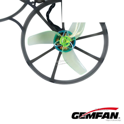 Neon green prop installed on ducted micro quad motor, close-up view inside prop guard