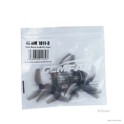 Retail bag for 45mm 1811-3 propellers, Clear Black 4L4R PC-1mm label shown