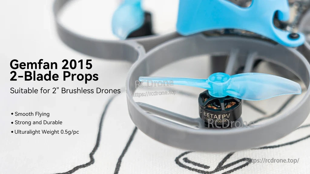 Gemfan 2015 2-blade propeller installed on a 2-inch brushless drone for smooth, responsive flight