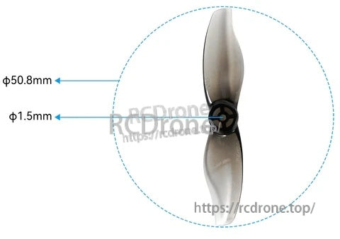 Gemfan 2015 2-blade prop dimensions: 50.8mm (2in) diameter with 1.5mm center shaft hole